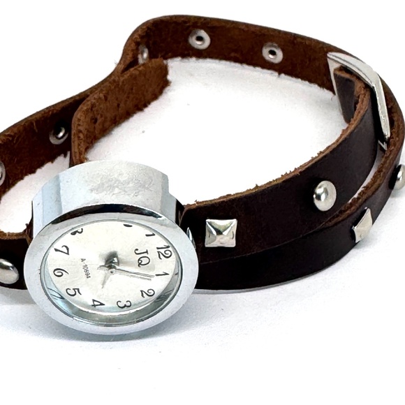 Silver Plated Ladies Watch Brown Faux Leather Wrap Band Item #1084- LAST ONE - Picture 3 of 4